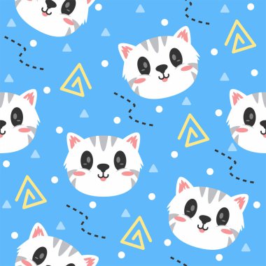 Şirin beyaz kedi illüstrasyon deseni tasarımı