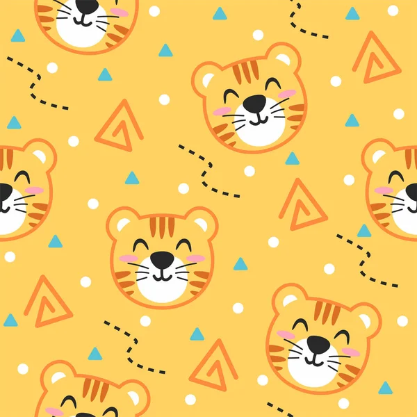 Cute Tiger Line Art Illustration Pattern Design —  Vetores de Stock