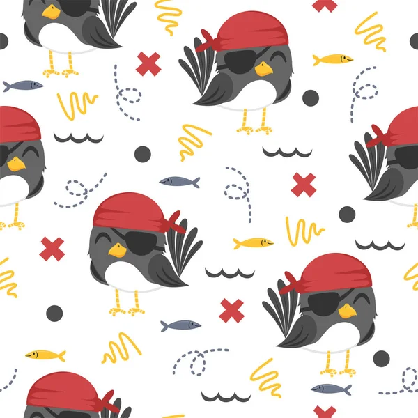 Oiseau Pirates Illustration Motif Design — Image vectorielle