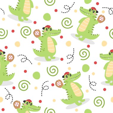 Tatlı timsah beysbol çizgi film arkaplanı