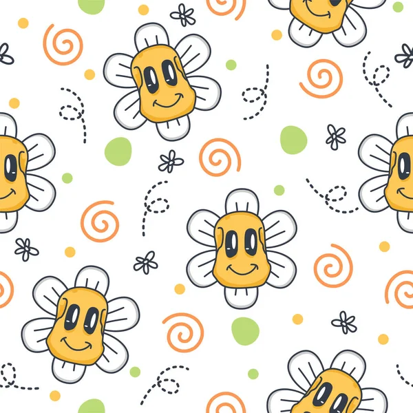 Cute Flower Flat Cartoon Pattern Illustrations —  Vetores de Stock