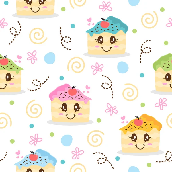 Pretty Cake Cartoon Illustration Patterns — Stockvektor