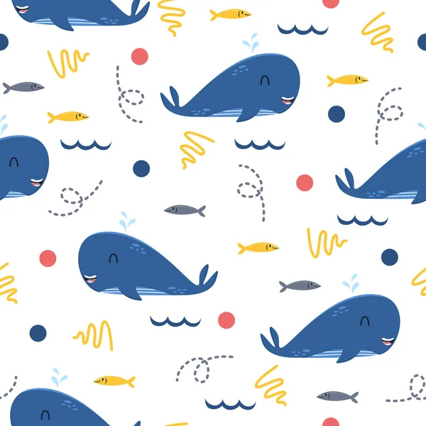 Cute Whale Cartoon Illustration Patterns — Stock Vector