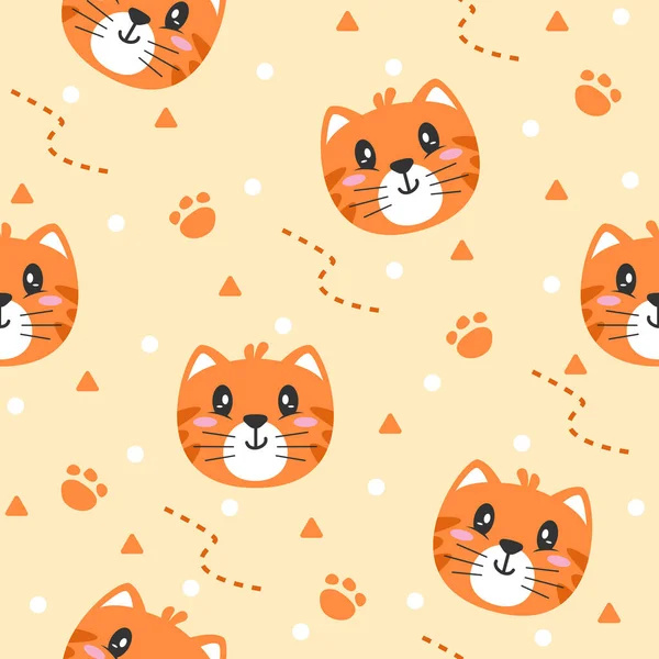 Lindo Gato Naranja Patrón Dibujos Animados Fondo — Vector de stock