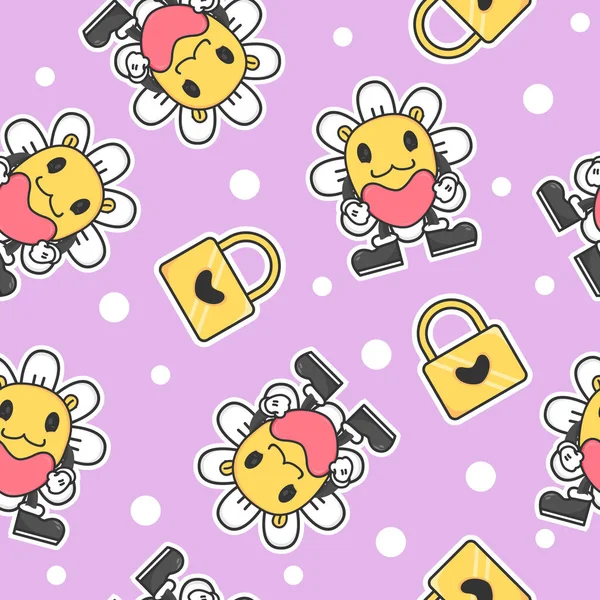 Cute Flower Cartoon Pattern Background —  Vetores de Stock