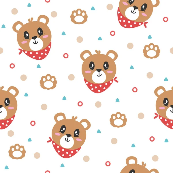 Cute Little Bear Cartoon Pattern Background — Vetor de Stock