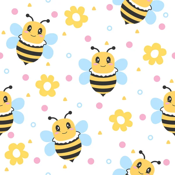 Honey Bee Cartoon Pattern Backgrounds — Stockvektor