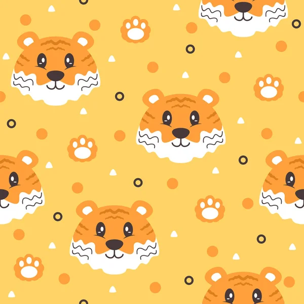 Petit Tigre Mignon Avec Motif Pattes — Image vectorielle