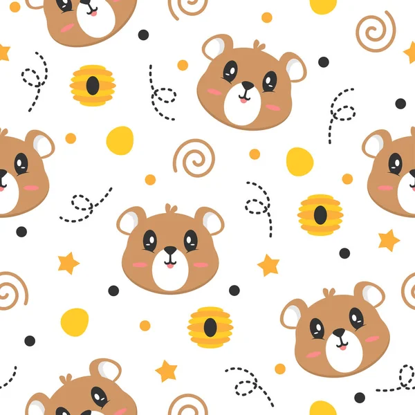 Honey Bear Cartoon Trendy Pattern Design Concept —  Vetores de Stock
