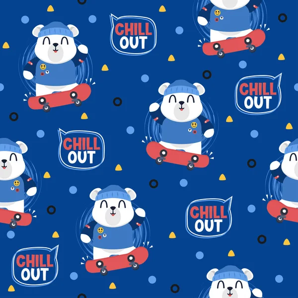 Cute skater bear cartoon trendy pattern background concepts