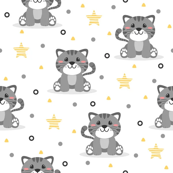 Cute Cat Cartoon Trendy Pattern Background Concepts — Image vectorielle