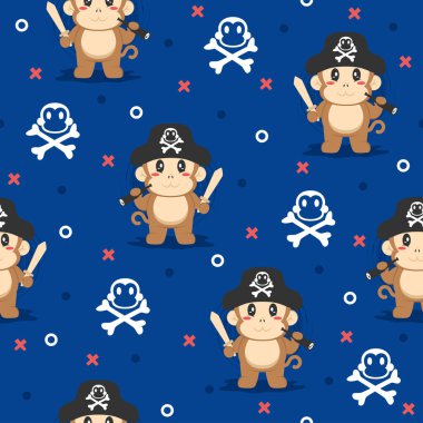 Şirin korsan maymun çizgi film modası model arka plan kavramları.