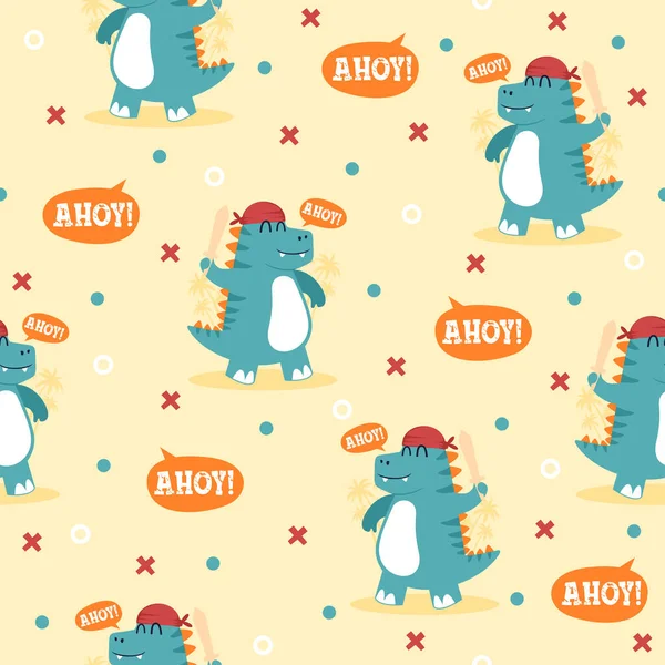 Pirates dinosaur cartoon trendy pattern background concepts
