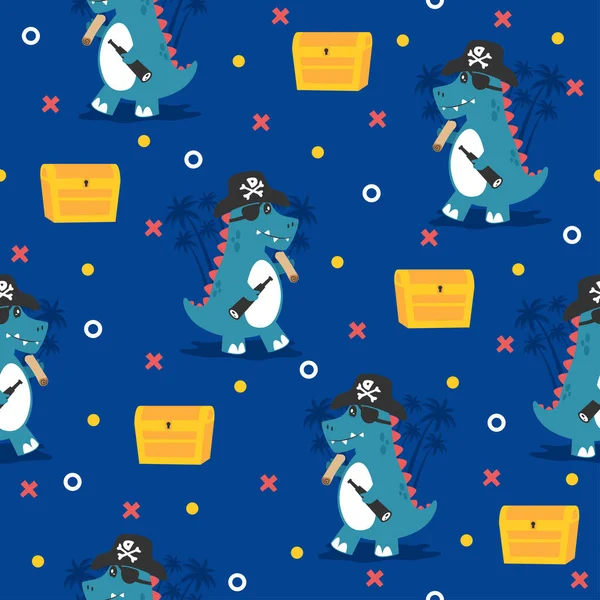 Pirates Dinosaur Cartoon Trendy Pattern Background Concepts — Image vectorielle