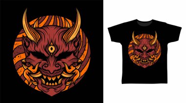 Oni maskeli savaşçı tişörtü tasarımı