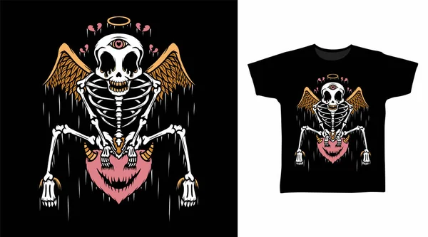 Skeleton Angel Tshirt Design Concept — Vector de stock