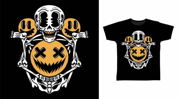 Skeleton Happy Emotion Tshirt Design Concepts — Vector de stock