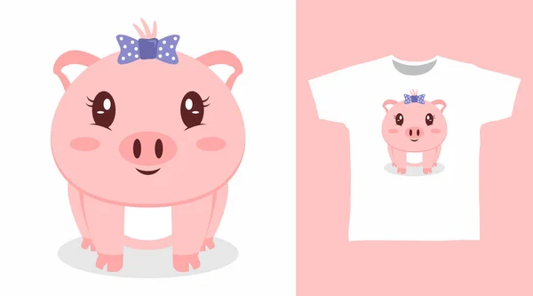 Pretty Pig Cartoon Tshirt Art Designs — Vector de stock