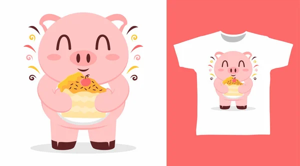 Lindo Cerdo Dibujos Animados Camiseta Diseños Arte — Vector de stock