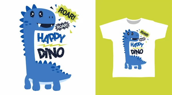 Happy Dinosaur Cartoon Tshirt Art Designs — Stok Vektör