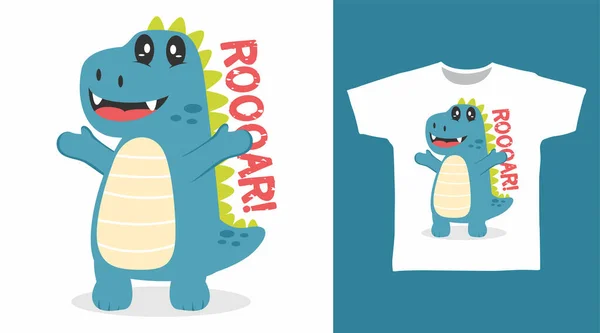 Blue Dinosaur Cartoon Tshirt Art Designs — Stock Vector