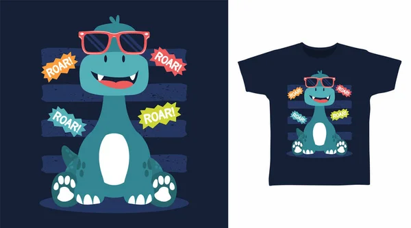 Lindo Diseño Dibujos Animados Dinosaurios Para Camiseta Otro Uso — Vector de stock