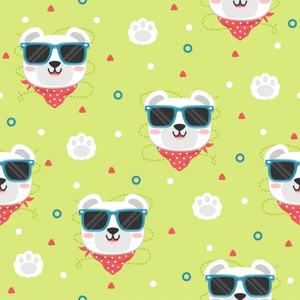 Cute polar bear with glasses cartoon vector pattern design concept.