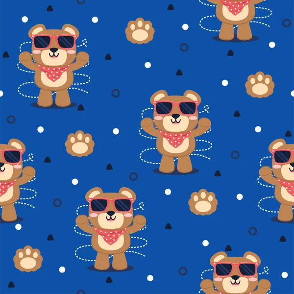 Cute bear with glasses cartoon vector pattern design concept.