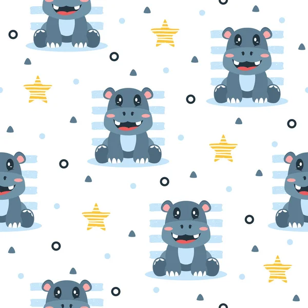 Cute hippo cartoon vector pattern design concepts.