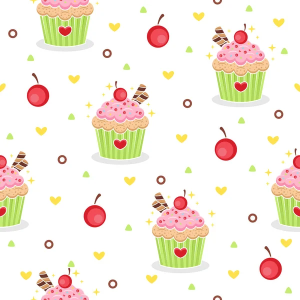 Lindo Cupcake Verde Dibujos Animados Vector Fondos — Archivo Imágenes Vectoriales