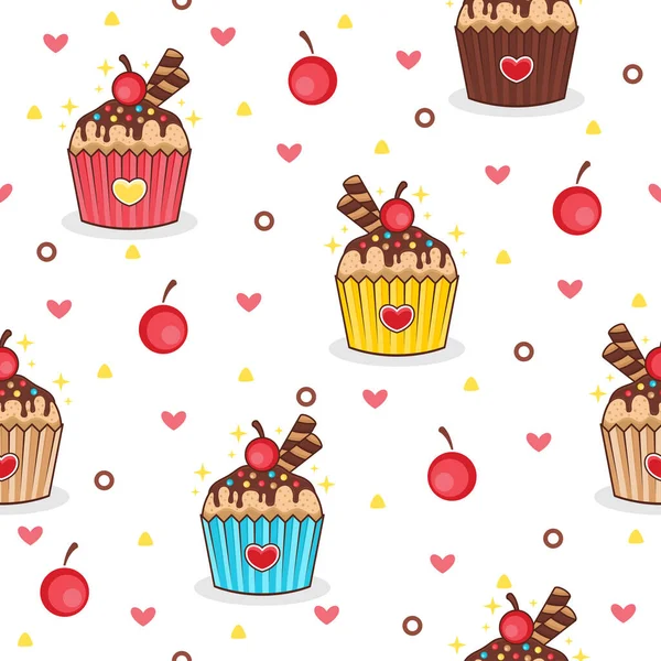 Hübsche Cupcake Cartoon Vektor Muster Hintergründe — Stockvektor