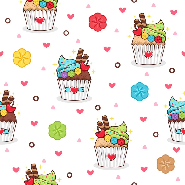 Nette Cupcake Cartoon Vektor Muster Hintergrund — Stockvektor