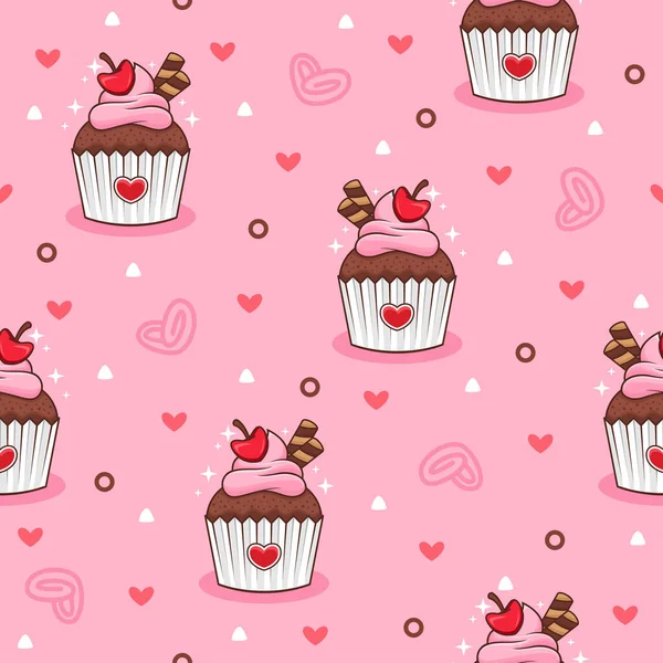 Niedliche Cupcakes Cartoon Vektor Muster Hintergründe — Stockvektor