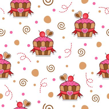 Şirin kapkekler çizgi film vektör kalıbı arka planı.