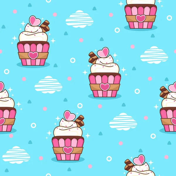 Nette Cupcake Wolke Cartoon Vektor Muster Hintergrund — Stockvektor