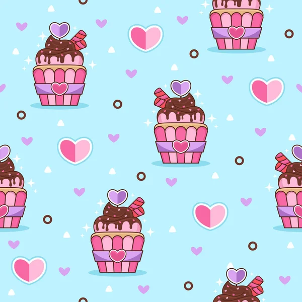 Nette Schöne Cupcake Cartoon Vektor Muster Hintergrund — Stockvektor