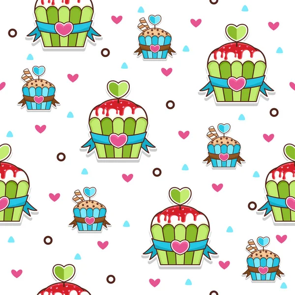 Niedliche Cupcake Liebe Cartoon Vektor Muster Hintergrund — Stockvektor