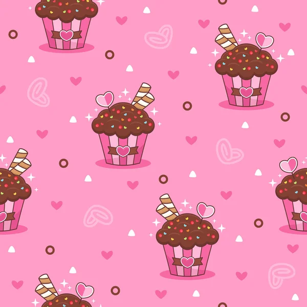 Niedliche Schokolade Cupcake Cartoon Vektor Muster Hintergrund — Stockvektor
