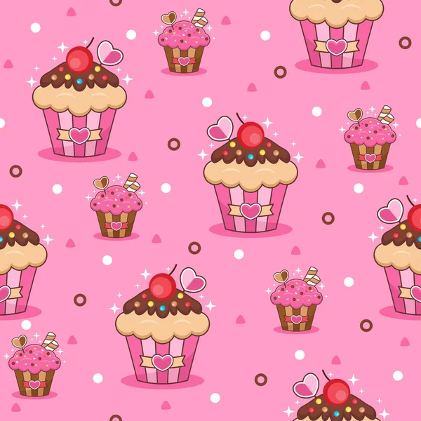 Niedliche Kirsche Cupcake Cartoon Vektor Muster Hintergrund — Stockvektor