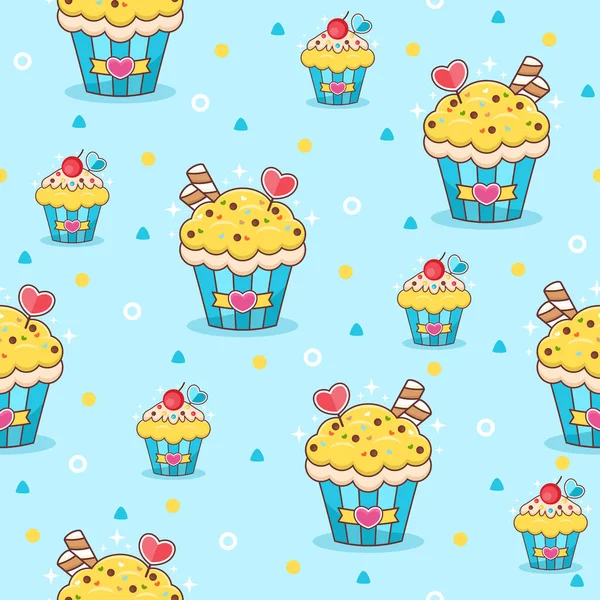 Cremige Cupcake Cartoon Vektor Muster Hintergrund — Stockvektor