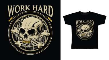 Kafatası başı ve çapraz kemik ile tipografi detaylı vektör çizimi tasarımı