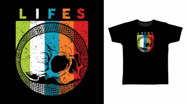 Renkli kafatası başlık çizgisi sanat vektörü illüstrasyon tişört tasarımı.