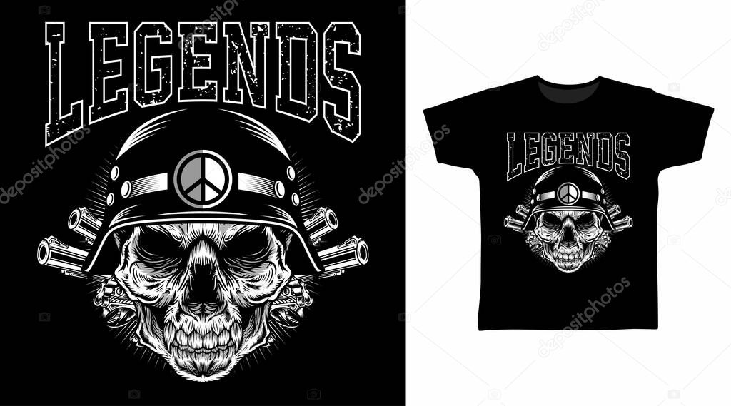 Skull Head with Helmet and Gun vector illustration t-shirt design concept.