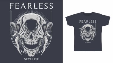 Boynuz İllüstrasyonlu Kurukafa T-shirt tasarımı