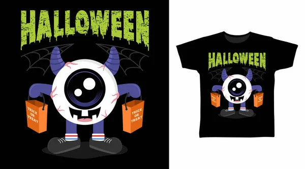 Halloween Monstruo Ojo Camiseta Diseño — Vector de stock