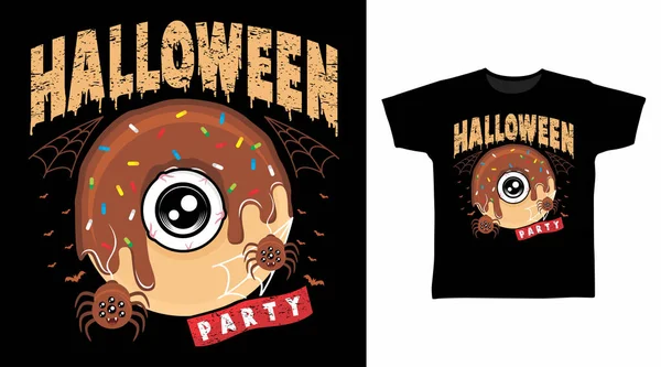 Donut Ojo Halloween Partido Camiseta Diseño — Vector de stock