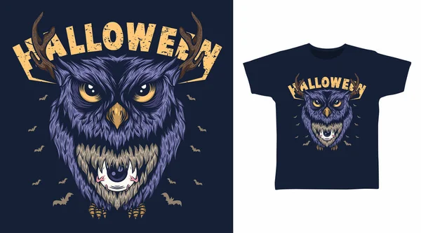 Búho Halloween Con Diseño Camiseta Ciervo Espina — Vector de stock