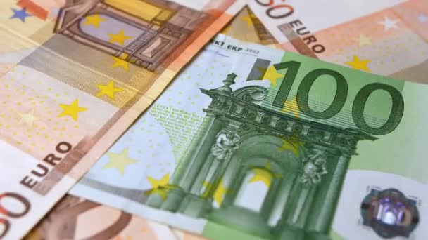 Sluiten Van Eurobankbiljetten Achtergrond Met Eurogeld Hoge Kwaliteit Beeldmateriaal — Stockvideo