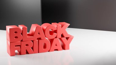 Kara Cuma kelimeleri 3 boyutlu. Siyah duvar arkaplanı. Zarif sunum. Görüntü 3d.