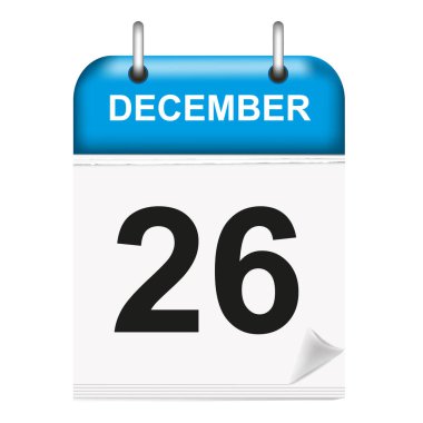 26 Aralık. Takvim simgesi. Düz biçim. Ay ve tarih. Vektör illüstrasyonu 3D.